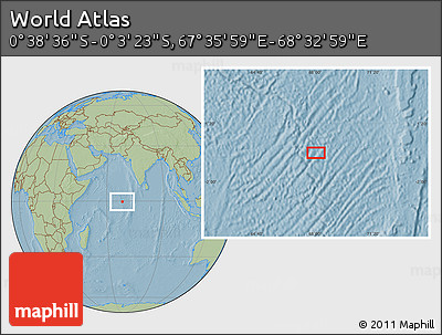 Savanna Style Location Map of the Area around 0° 21' 0" S, 68° 4' 29" E, hill shading