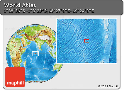 Physical Location Map of the Area around 0° 21' 0" S, 68° 55' 30" E