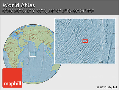 Savanna Style Location Map of the Area around 0° 21' 0" S, 68° 55' 30" E, hill shading