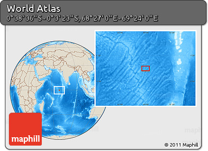 Shaded Relief Location Map of the Area around 0° 21' 0" S, 68° 55' 30" E