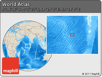Shaded Relief Location Map of the Area around 0° 21' 0" S, 68° 55' 30" E