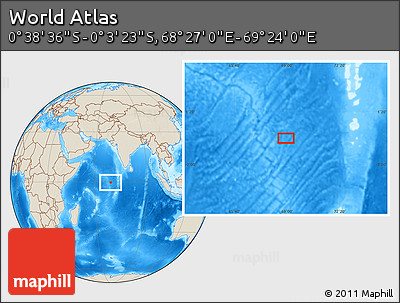 Shaded Relief Location Map of the Area around 0° 21' 0" S, 68° 55' 30" E