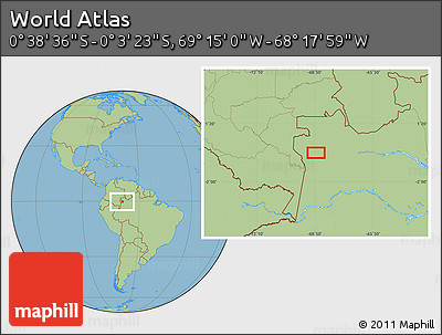 Savanna Style Location Map of the Area around 0° 21' 0" S, 68° 46' 30" W