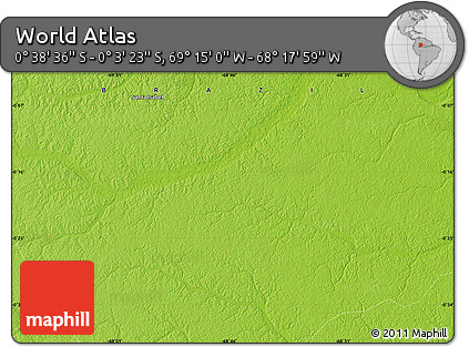 Physical Map of the Area around 0° 21' 0" S, 68° 46' 30" W