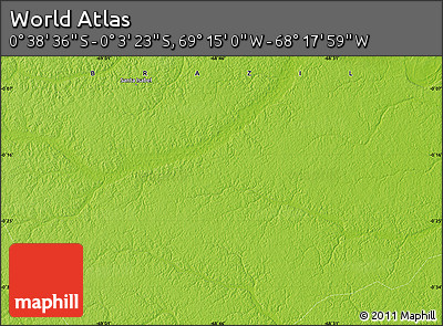 Physical Map of the Area around 0° 21' 0" S, 68° 46' 30" W