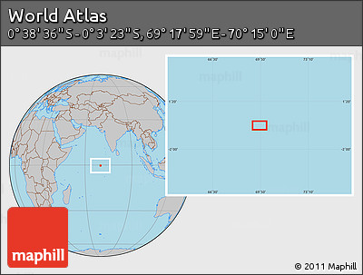 Gray Location Map of the Area around 0° 21' 0" S, 69° 46' 30" E
