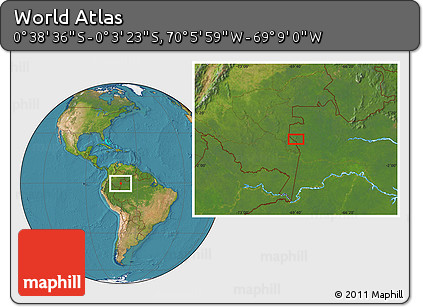 Satellite Location Map of the Area around 0° 21' 0" S, 69° 37' 30" W