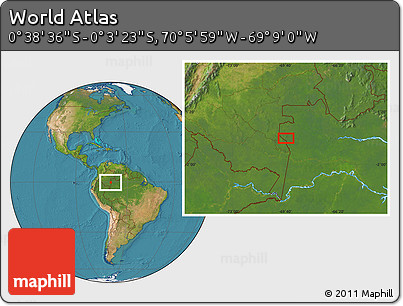 Satellite Location Map of the Area around 0° 21' 0" S, 69° 37' 30" W