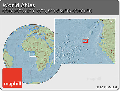 Savanna Style Location Map of the Area around 0° 21' 0" S, 6° 1' 30" E, hill shading