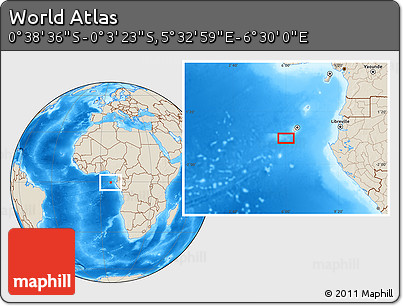 Shaded Relief Location Map of the Area around 0° 21' 0" S, 6° 1' 30" E