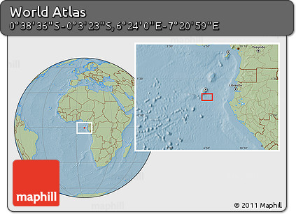 Savanna Style Location Map of the Area around 0° 21' 0" S, 6° 52' 30" E, hill shading