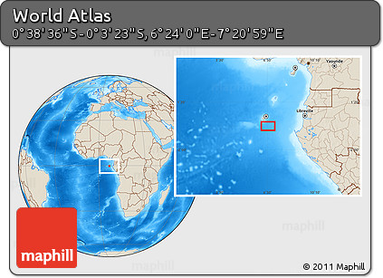 Shaded Relief Location Map of the Area around 0° 21' 0" S, 6° 52' 30" E
