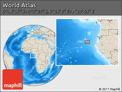 Shaded Relief Location Map of the Area around 0° 21' 0" S, 6° 52' 30" E