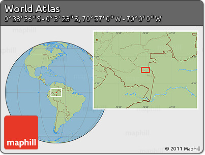 Savanna Style Location Map of the Area around 0° 21' 0" S, 70° 28' 29" W