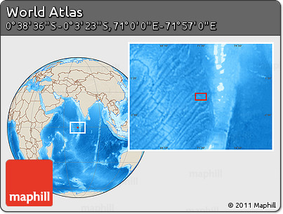 Shaded Relief Location Map of the Area around 0° 21' 0" S, 71° 28' 29" E