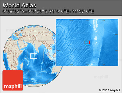 Shaded Relief Location Map of the Area around 0° 21' 0" S, 71° 28' 29" E