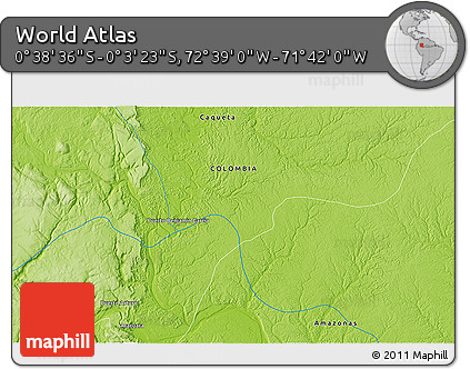 Physical 3D Map of the Area around 0° 21' 0" S, 72° 10' 30" W