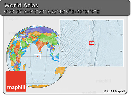 Political Location Map of the Area around 0° 21' 0" S, 73° 10' 30" E