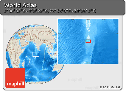 Shaded Relief Location Map of the Area around 0° 21' 0" S, 73° 10' 30" E