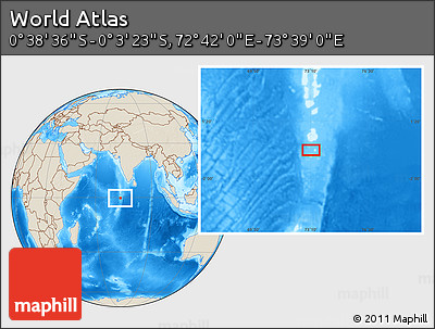Shaded Relief Location Map of the Area around 0° 21' 0" S, 73° 10' 30" E