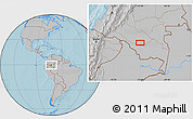 Gray Location Map of the area around 0° 21' 0" S, 73° 1' 30" W, hill shading