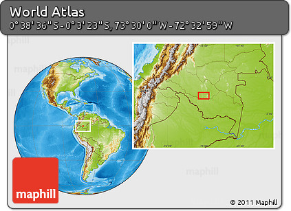 Physical Location Map of the Area around 0° 21' 0" S, 73° 1' 30" W