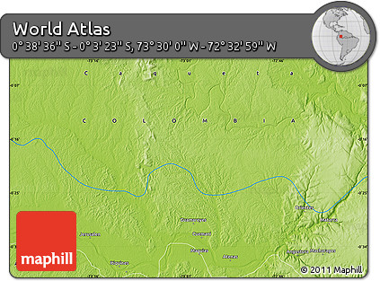 Physical Map of the Area around 0° 21' 0" S, 73° 1' 30" W