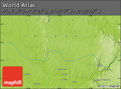 Physical Map of the Area around 0° 21' 0" S, 73° 1' 30" W