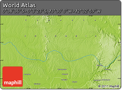 Physical Map of the Area around 0° 21' 0" S, 73° 1' 30" W