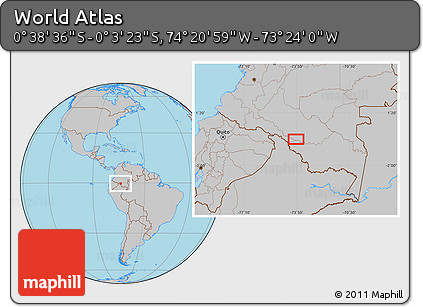 Gray Location Map of the Area around 0° 21' 0" S, 73° 52' 30" W