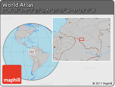 Gray Location Map of the Area around 0° 21' 0" S, 73° 52' 30" W