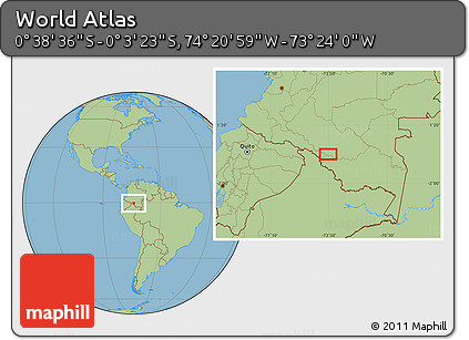 Savanna Style Location Map of the Area around 0° 21' 0" S, 73° 52' 30" W