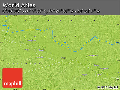 Physical Map of the Area around 0° 21' 0" S, 73° 52' 30" W