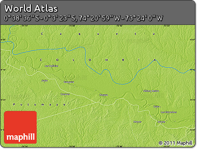 Physical Map of the Area around 0° 21' 0" S, 73° 52' 30" W
