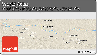 Shaded Relief Panoramic Map of the Area around 0° 21' 0" S, 73° 52' 30" W