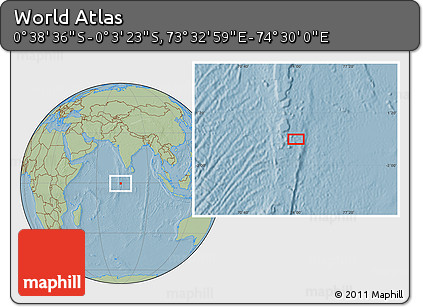 Savanna Style Location Map of the Area around 0° 21' 0" S, 74° 1' 30" E, hill shading