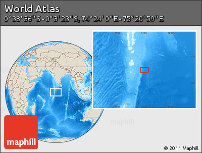 Shaded Relief Location Map of the Area around 0° 21' 0" S, 74° 52' 30" E