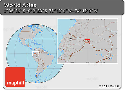 Gray Location Map of the Area around 0° 21' 0" S, 74° 43' 29" W