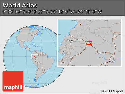 Gray Location Map of the Area around 0° 21' 0" S, 74° 43' 29" W