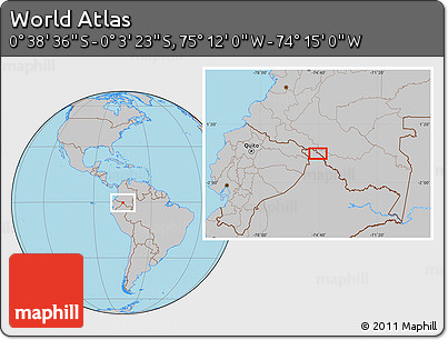 Gray Location Map of the Area around 0° 21' 0" S, 74° 43' 29" W