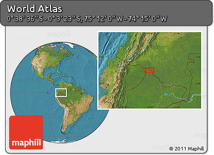 Satellite Location Map of the Area around 0° 21' 0" S, 74° 43' 29" W