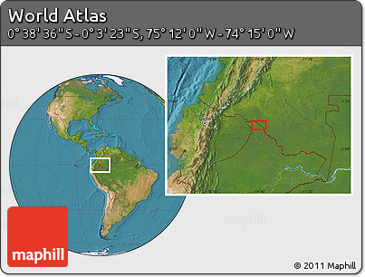 Satellite Location Map of the Area around 0° 21' 0" S, 74° 43' 29" W