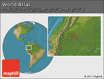 Satellite Location Map of the Area around 0° 21' 0" S, 74° 43' 29" W