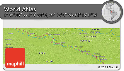 Physical Panoramic Map of the Area around 0° 21' 0" S, 74° 43' 29" W