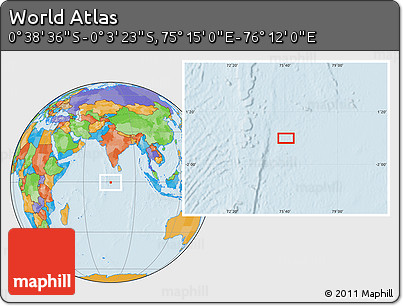 Political Location Map of the Area around 0° 21' 0" S, 75° 43' 29" E