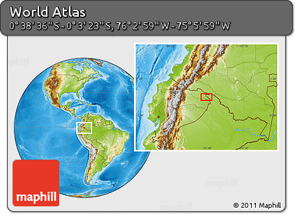 Physical Location Map of the Area around 0° 21' 0" S, 75° 34' 29" W