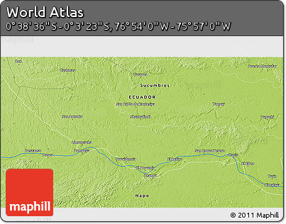 Physical 3D Map of the Area around 0° 21' 0" S, 76° 25' 30" W