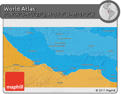Political 3D Map of the Area around 0° 21' 0" S, 76° 25' 30" W