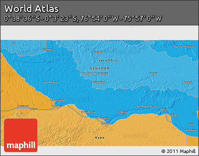 Political 3D Map of the Area around 0° 21' 0" S, 76° 25' 30" W
