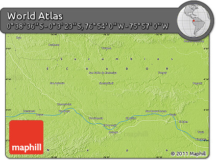 Physical Map of the Area around 0° 21' 0" S, 76° 25' 30" W